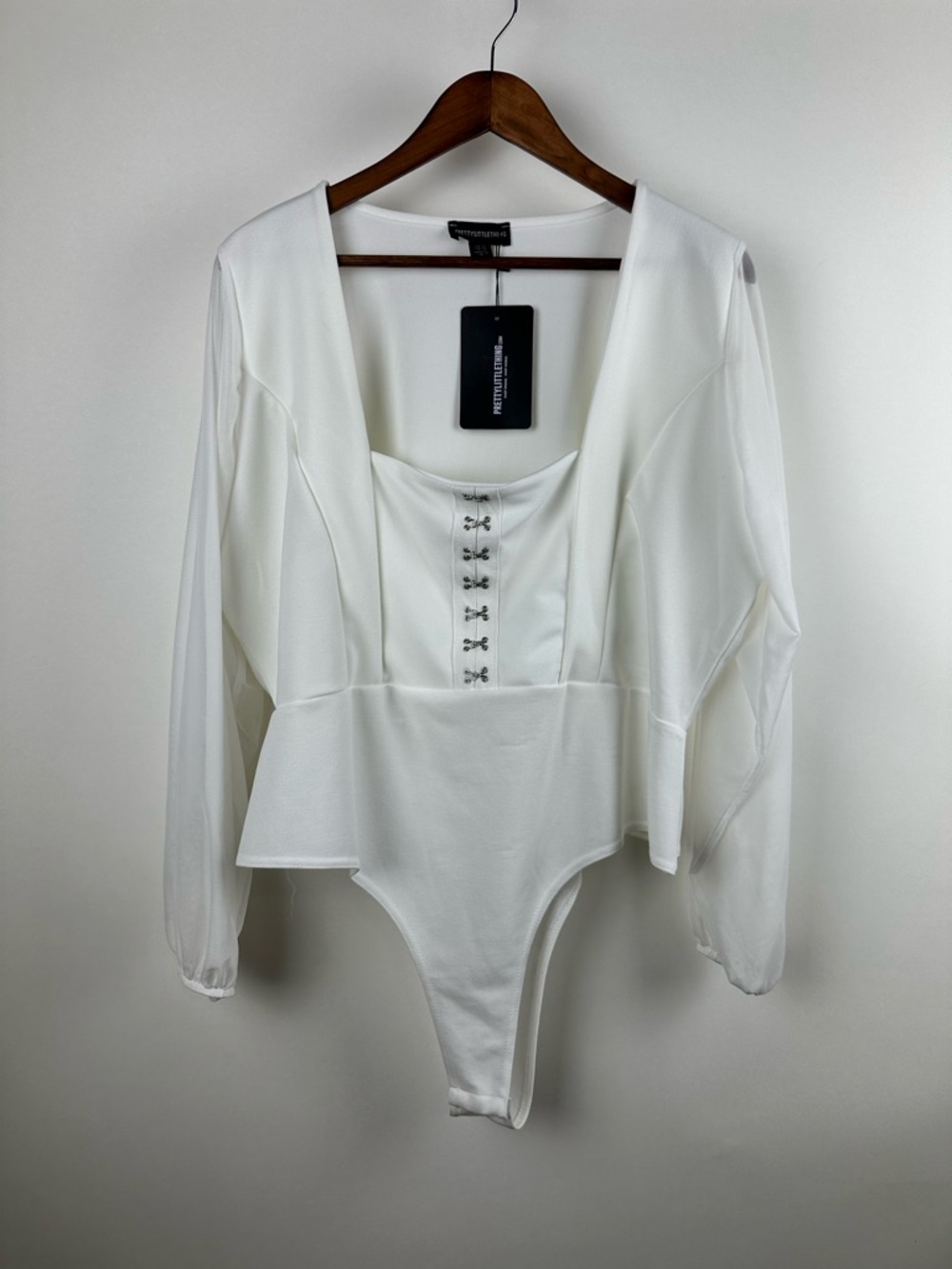 White Corset Plus Size Bodysuit Long Mesh Bubble Sleeve Top witchy boho goblin